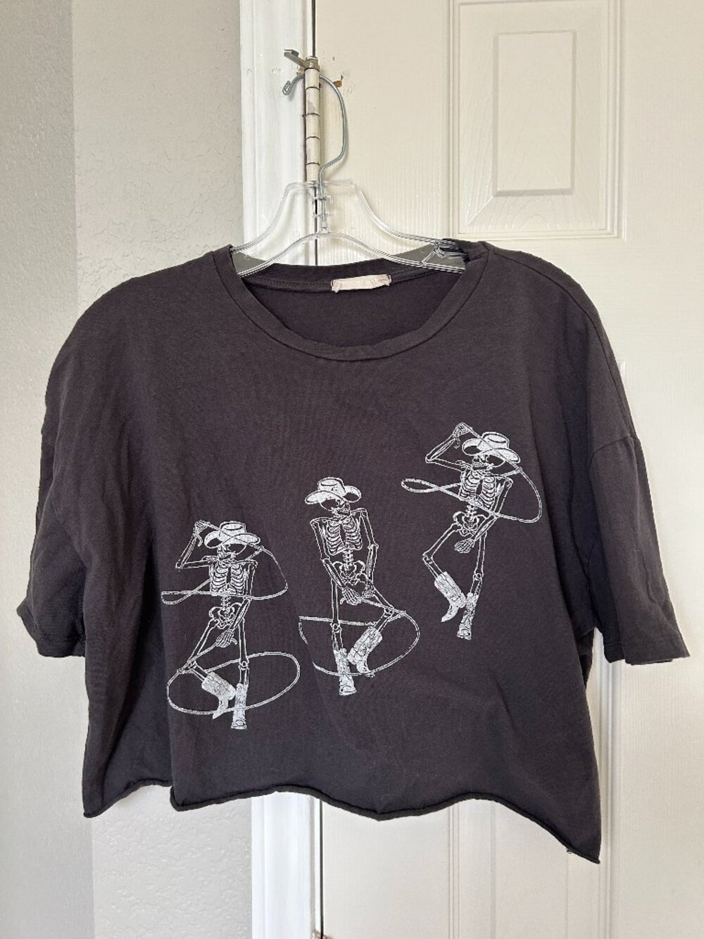 Altar'd State Skeleton Cowboy Crop Tee - Black - Size Small